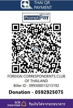 Thai QR PromptPay code for donations to the Foreign Correspondents’ Club of Thailand, biller ID 099300013213192, account 0592925075